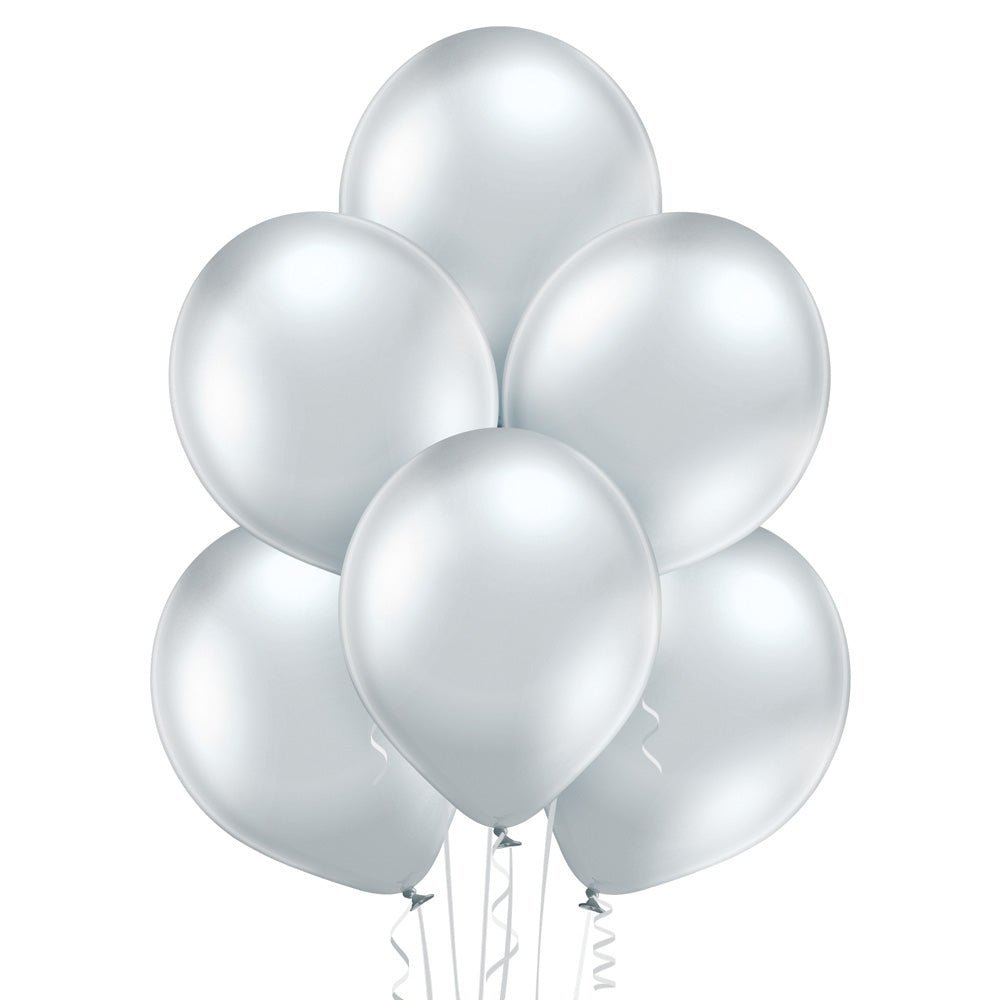 17" Ellie's Glazed (Chrome) Silver Latex Balloons (25 Count) - Ellie's Brand