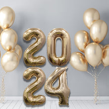 Load image into Gallery viewer, 32&quot; Ellie&#39;s 2024 Gold Mylar Number Balloons (4 Count) - Ellie&#39;s Brand
